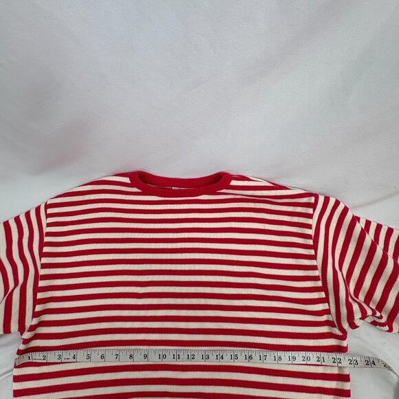 Sonderhaus Red Striped Organic Cotton Pullover Sweater Size M White Natural Crew - Picture 7 of 8